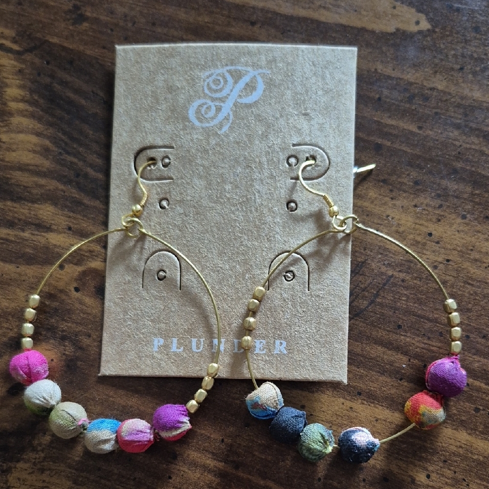 Plunder Gold and Multicolor Beaded Hoop Earrings